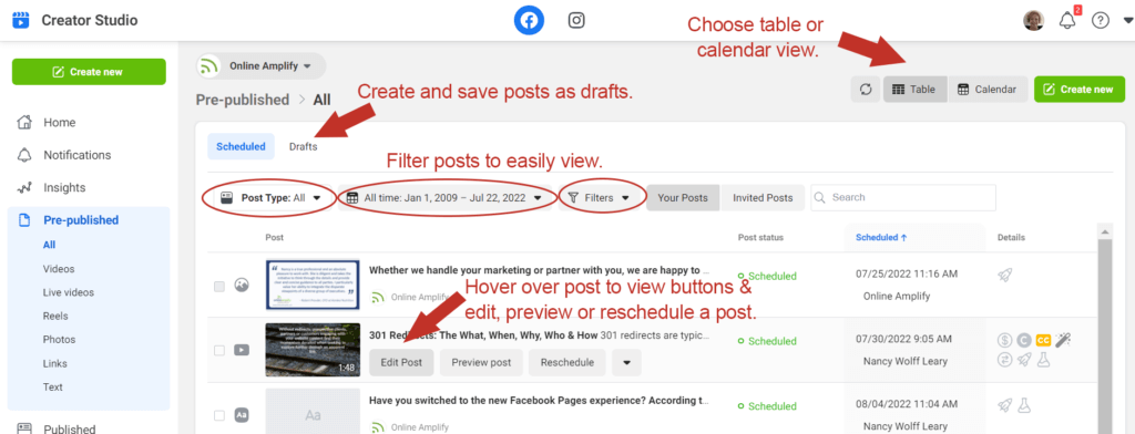 Screenshot Meta Creator Studio - Online Amplify blog