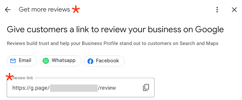 Get more reviews screenshot on Google
